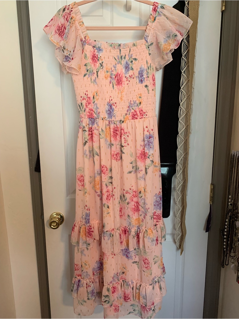 Rare Editions Pink Floral Ruffle Maxi Dress